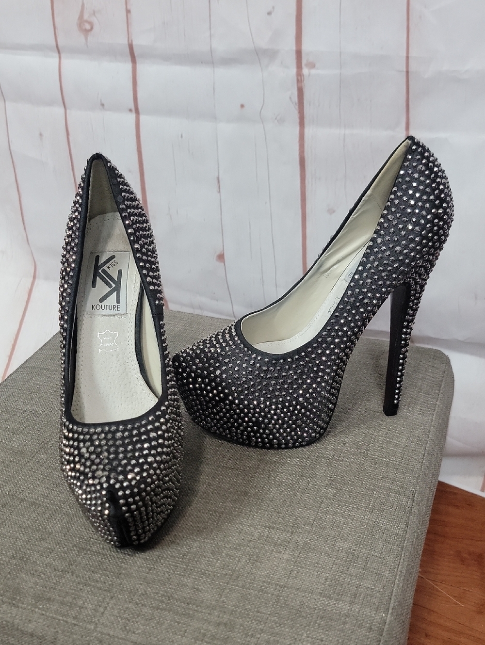 Women's Black Crystal Platform Stiletto Pumps
